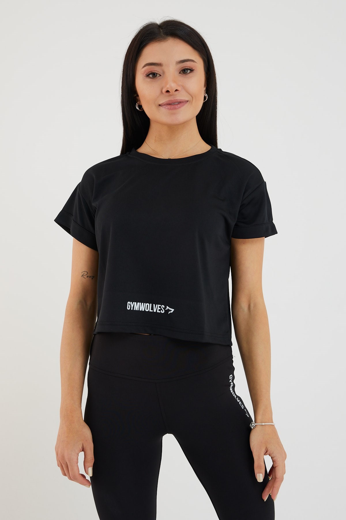 Gymwolves Kadın T-Shirt Crop | Siyah | Spor Tshirt |
