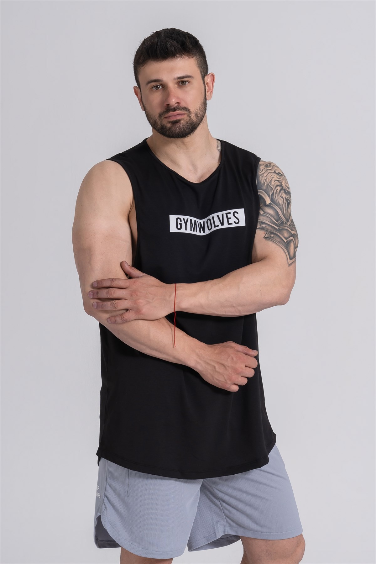 Gymwolves Erkek Kolsuz T-Shirt | Erkek Spor T-shirt | Siyah | Workout Tanktop |