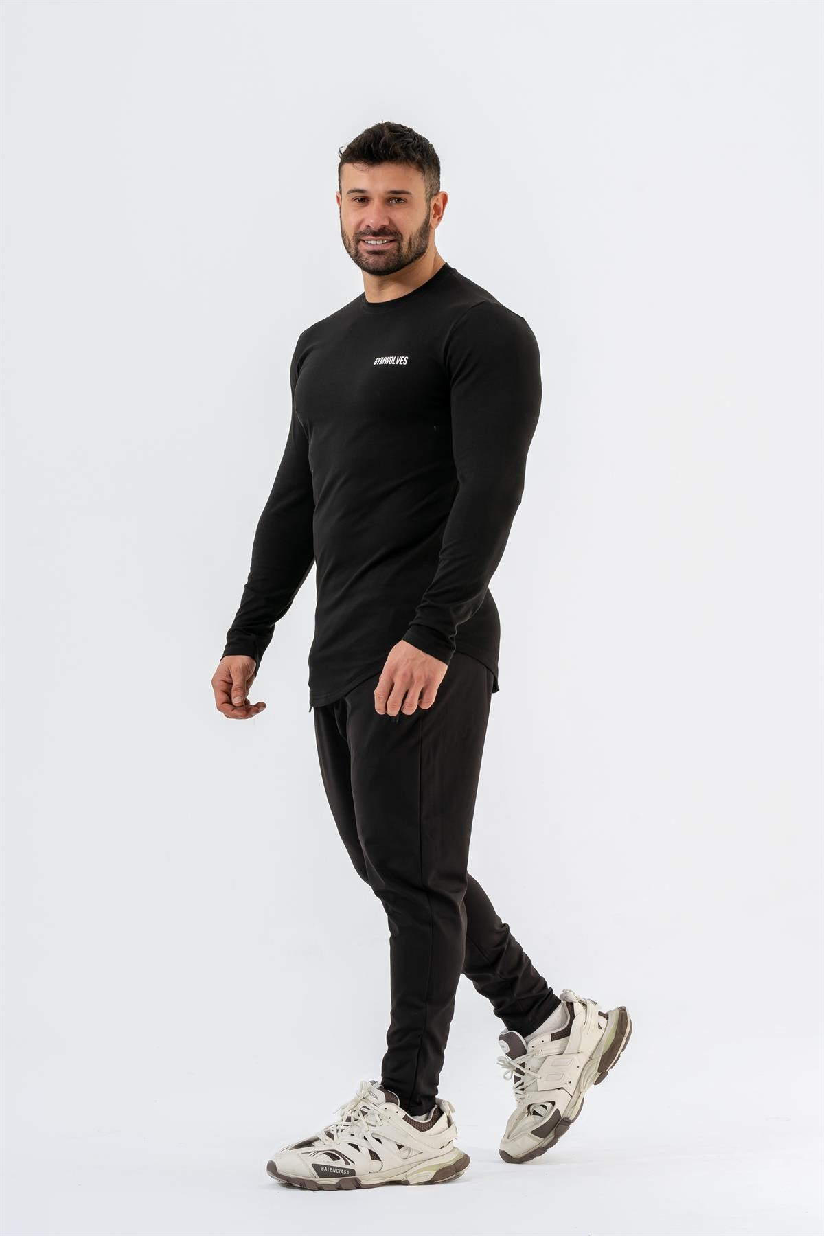 Gymwolves Erkek Spor Body | Siyah | Uzun Kollu Spor T-Shirt | Basic Serisi |