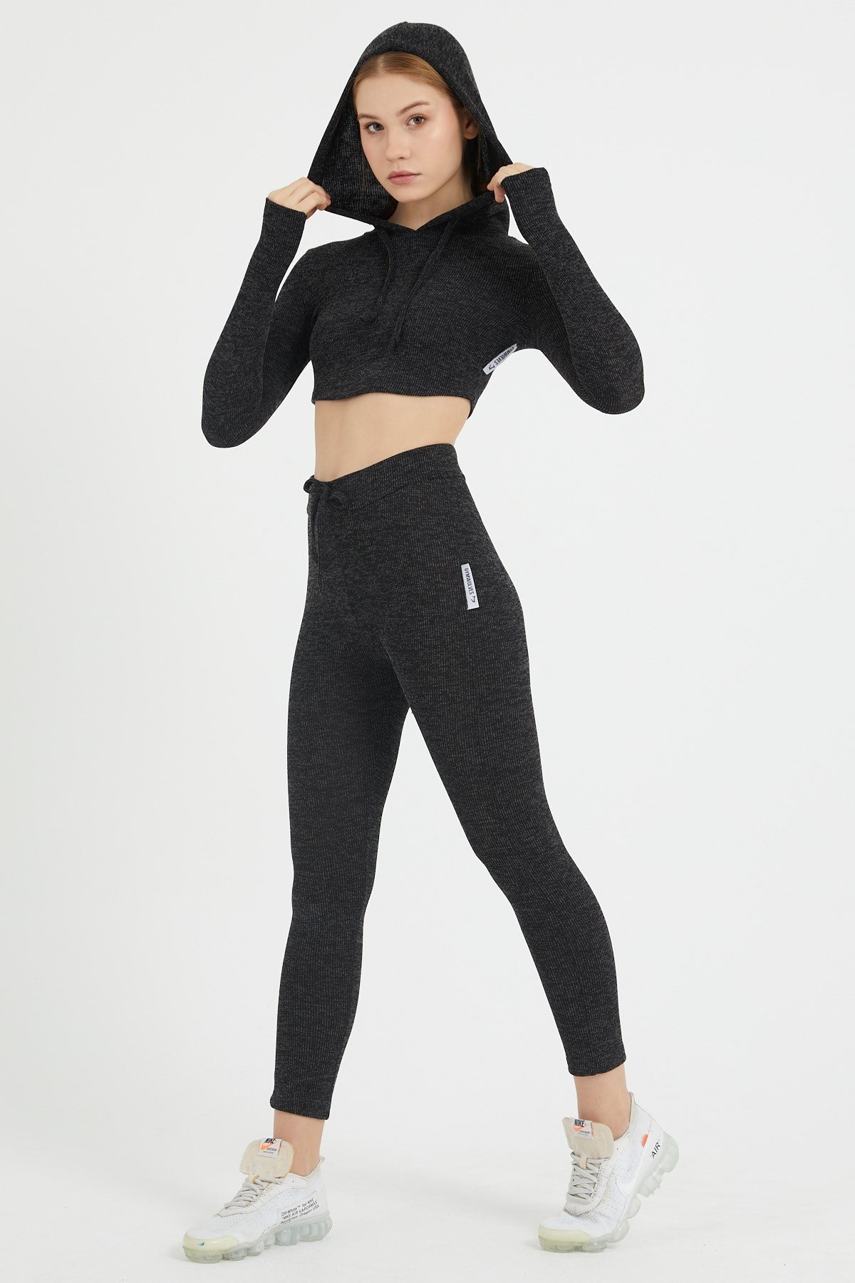 Gymwolves Kadın Eşofman Takımı 3 lü Set | Siyah | Bra | Hoodie | Bottom |