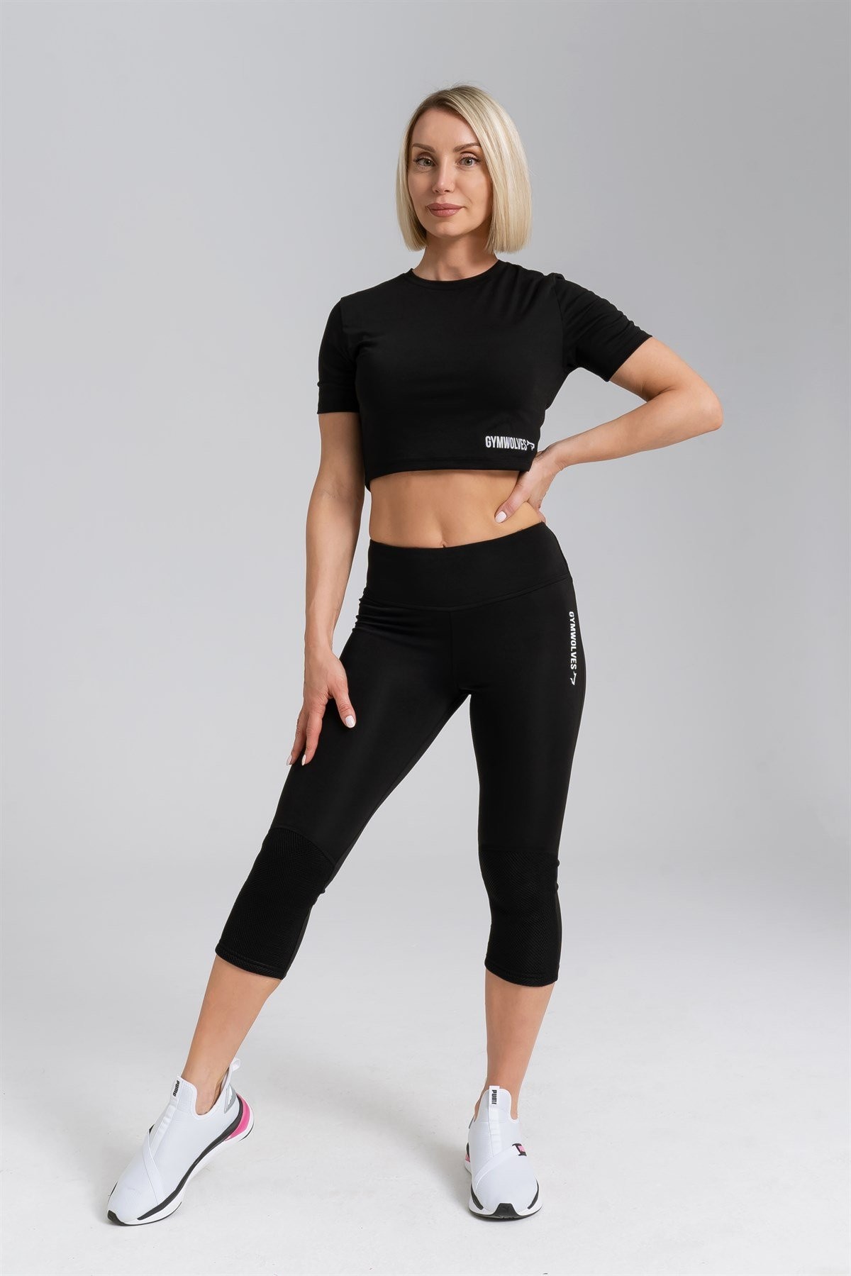 Gymwolves Kadın Body Crop Tops | Siyah | Cotton Serisi |