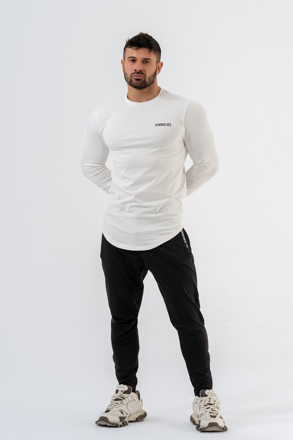 Gymwolves Erkek Spor Body | Beyaz | Uzun Kollu Spor T-Shirt | Basic Serisi |