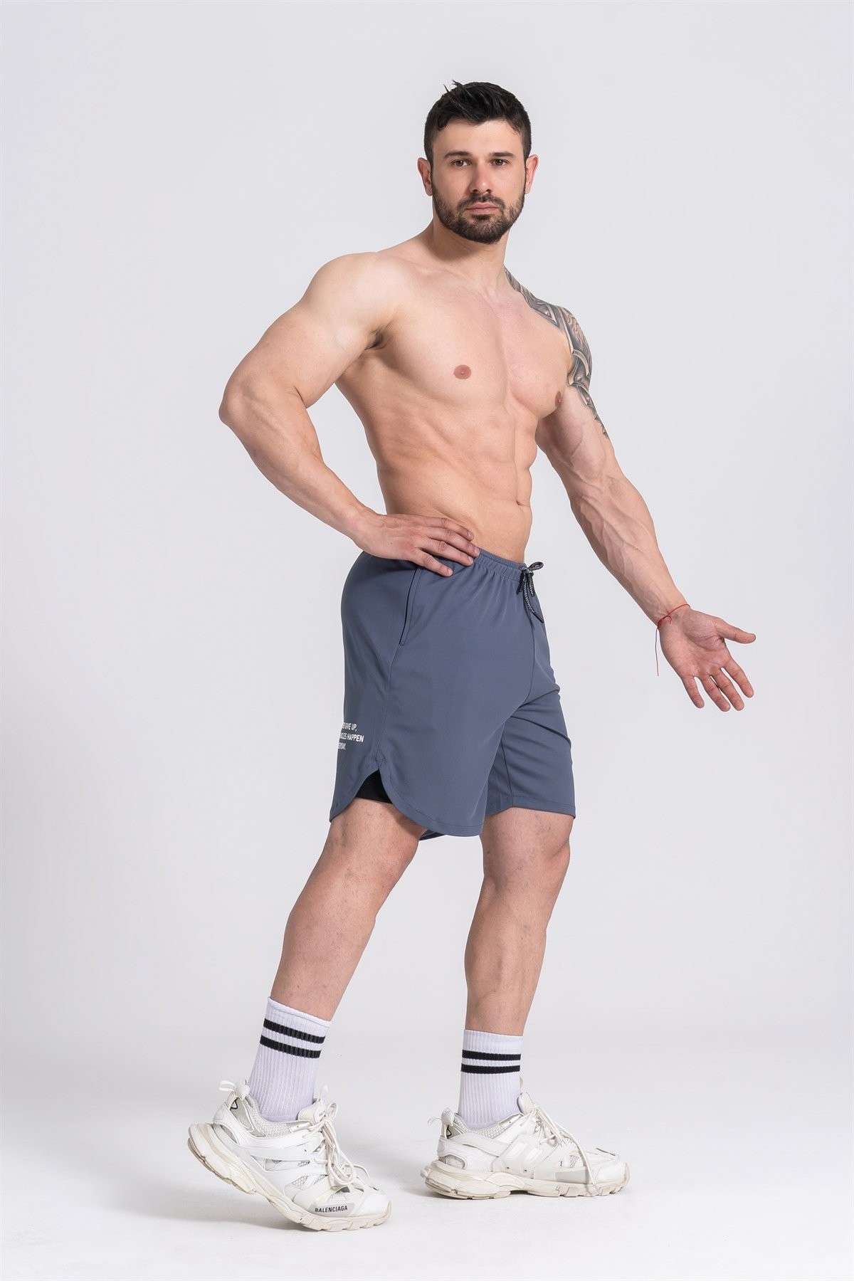 Gymwolves Erkek Spor Şort Çift Katmanlı | Dark Gray | Comfortable Serisi |