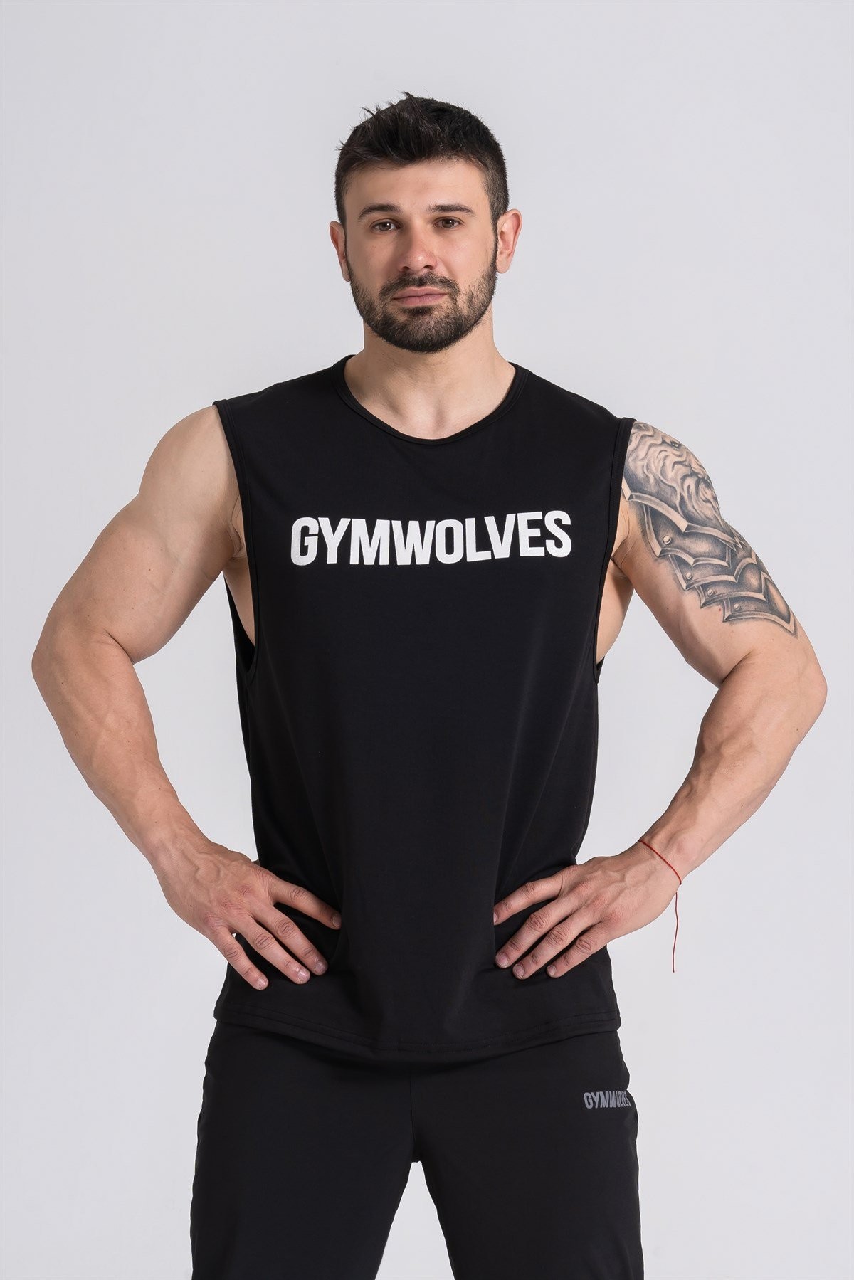 Gymwolves Erkek Kolsuz T-Shirt | Erkek Spor T-shirt | Siyah | Workout Tanktop |