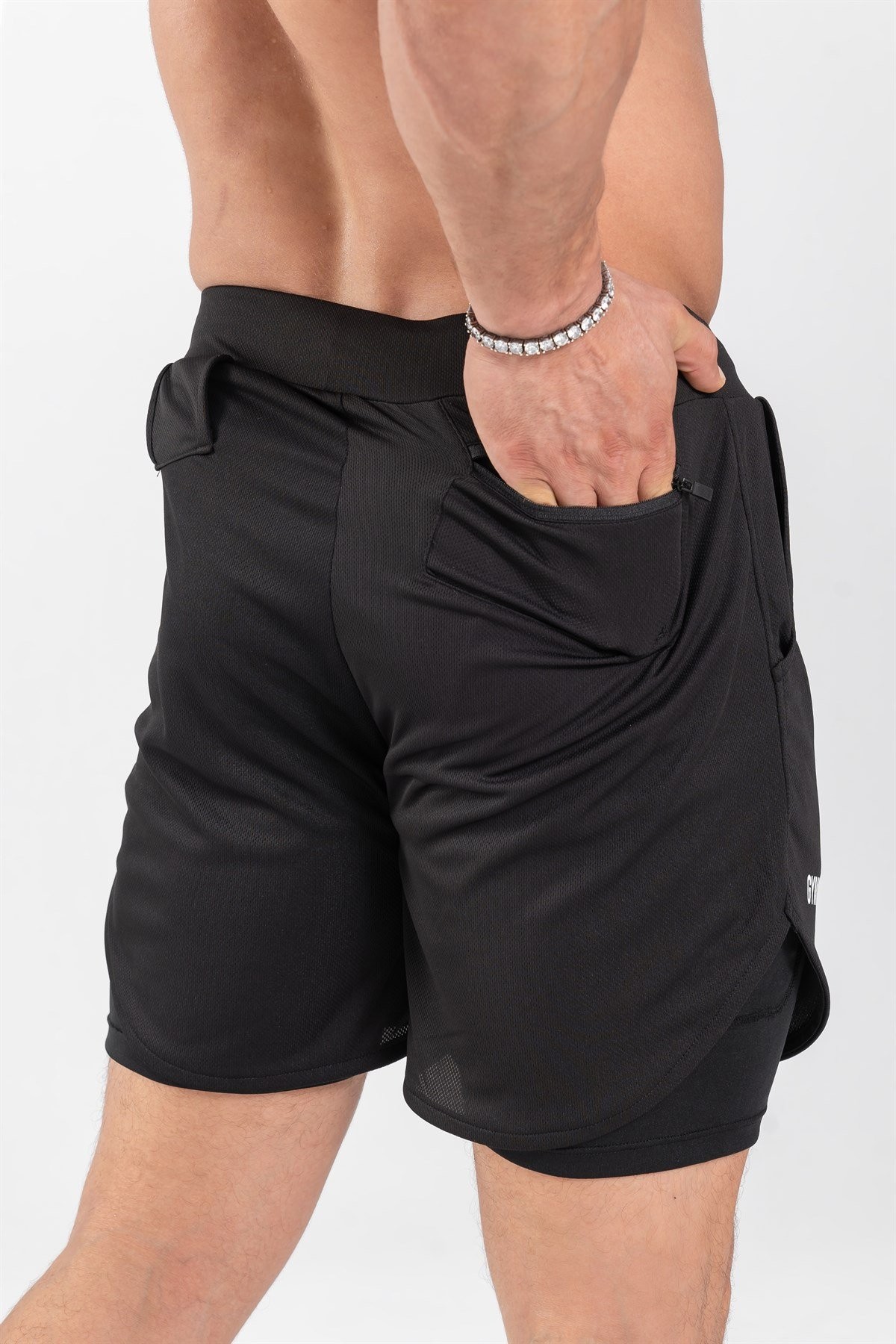Gymwolves Erkek Spor Şort Çift Katmanlı | Siyah | Comfortable Serisi |