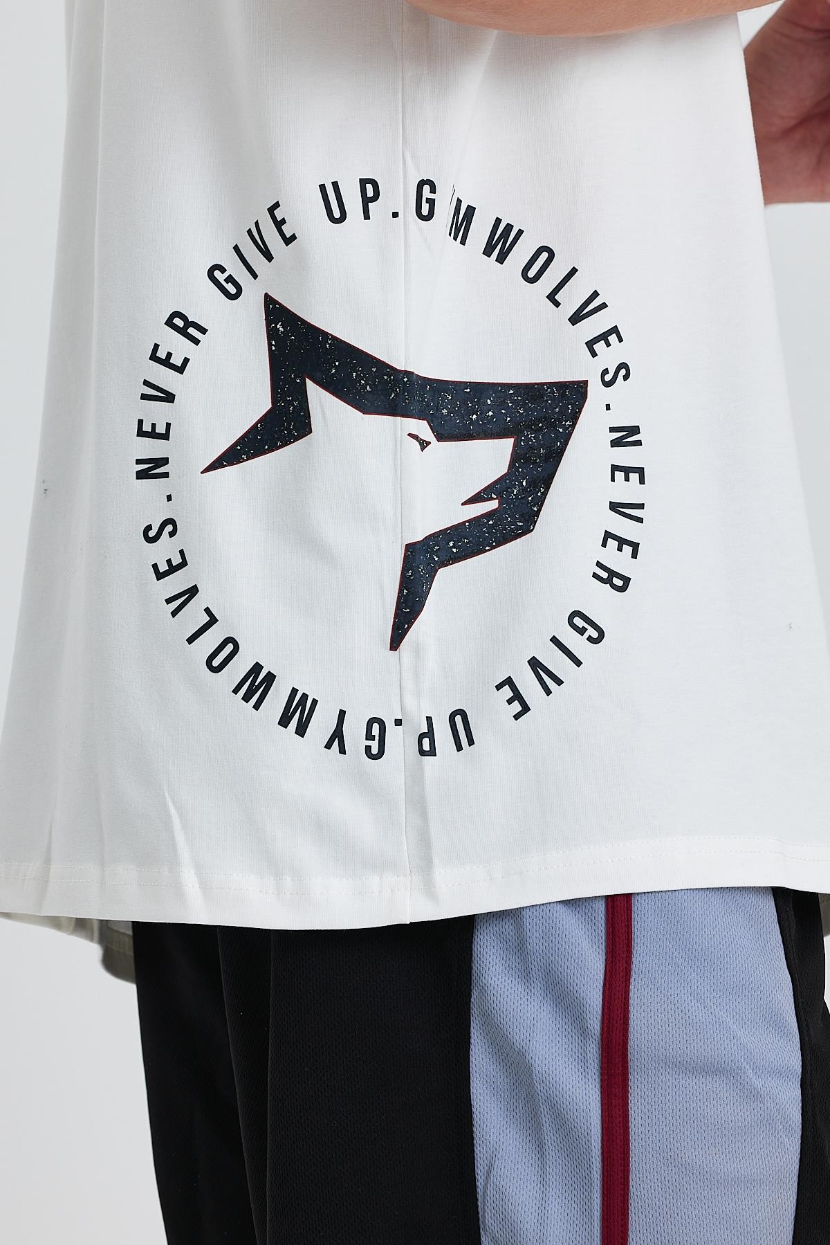 Gymwolves Erkek Over Size Spor T-Shirt | Kurt  Baskılı | Workout T-Shirt | Tişört  | Beyaz |