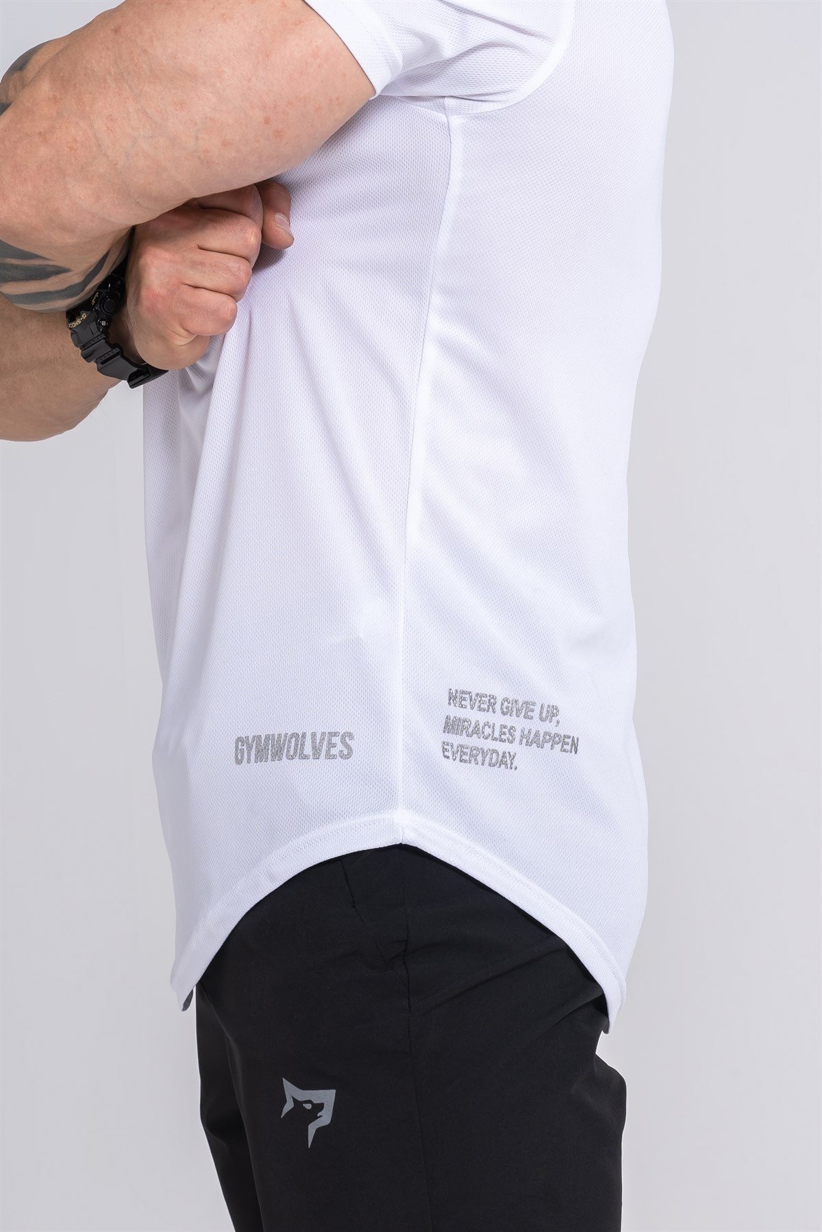 Gymwolves Pro Air Erkek Spor T-Shirt | Workout Tanktop | Never Give Up | Beyaz | Pro Serisi |