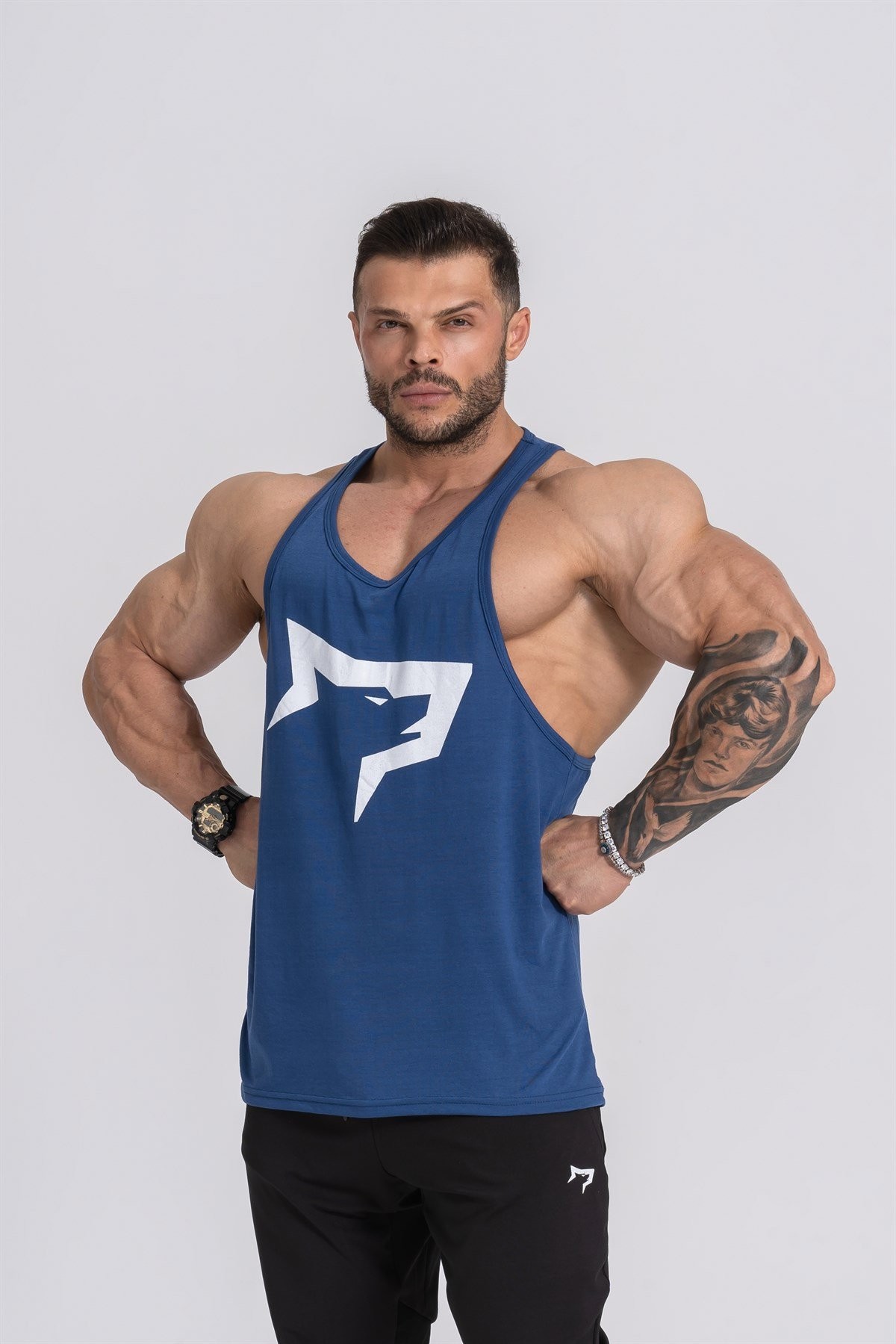 Gymwolves Erkek Spor Atleti | Stringer | Workout Tanktop | İndigo | Wolf Serisi