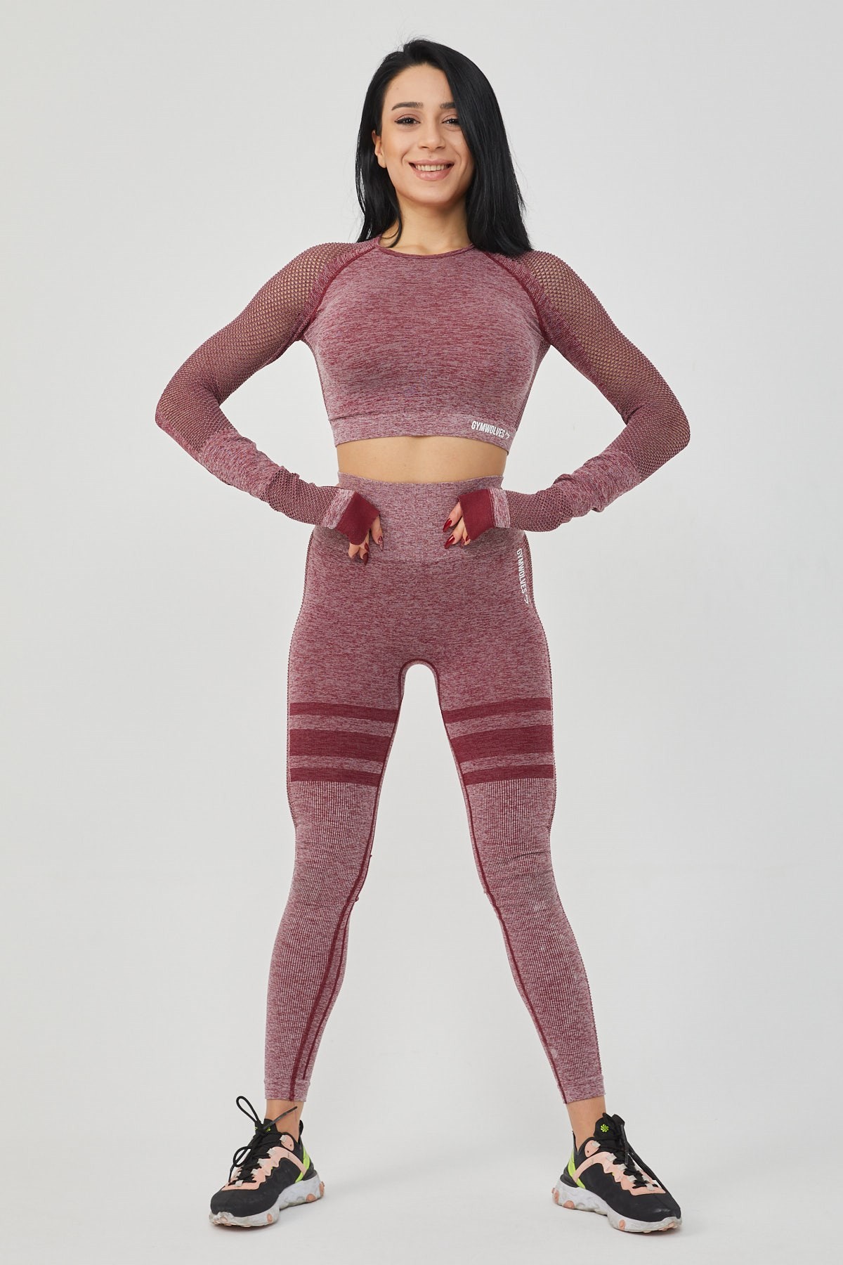 Gymwolves Kadın Uzun Kollu Dikişsiz Spor Tişört | Crop Tops | Kırmızı | Queen Serisi |