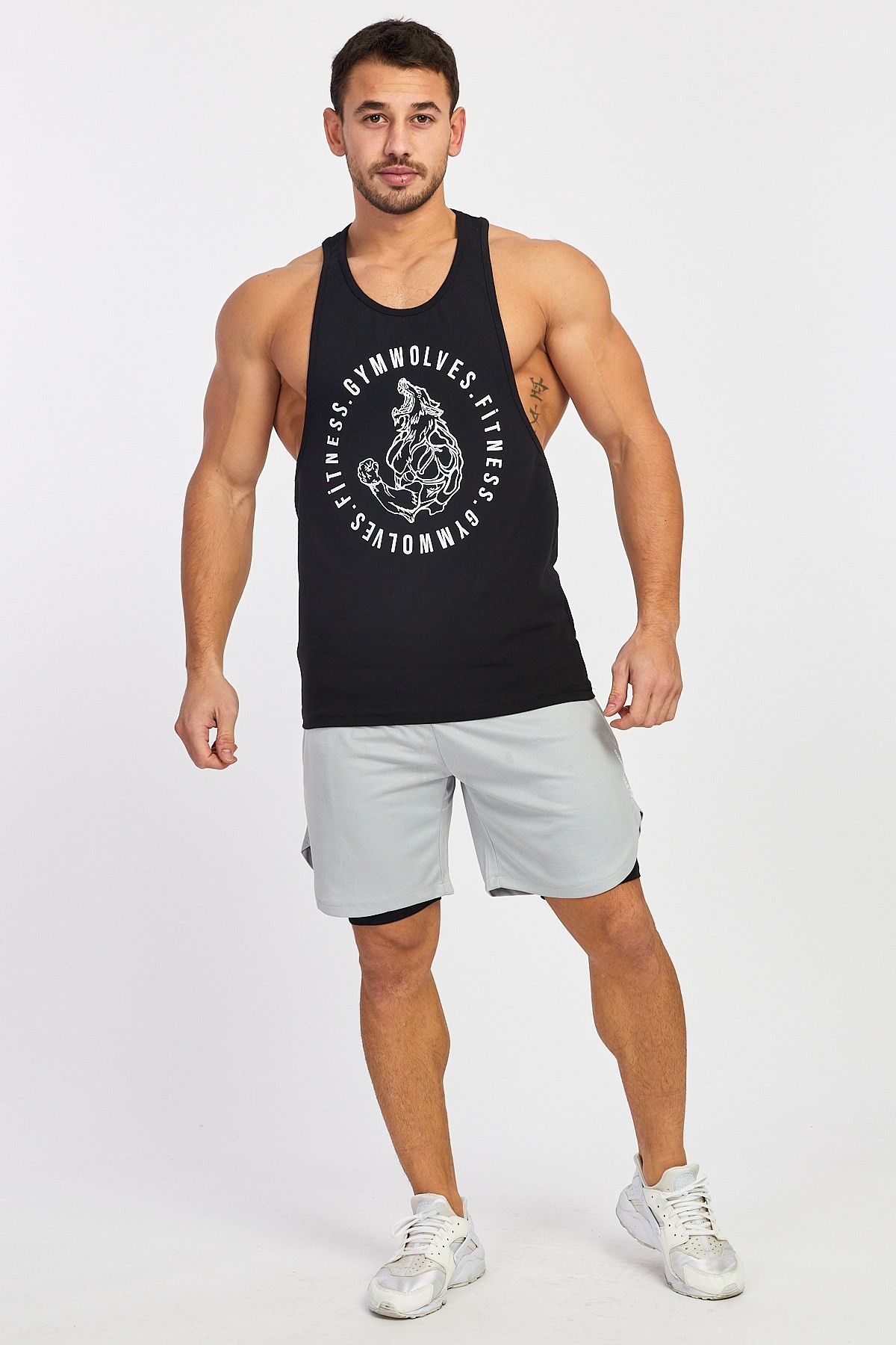 Gymwolves Erkek Spor Atleti | Stringer | Workout Tanktop | Siyah | Wolf Serisi