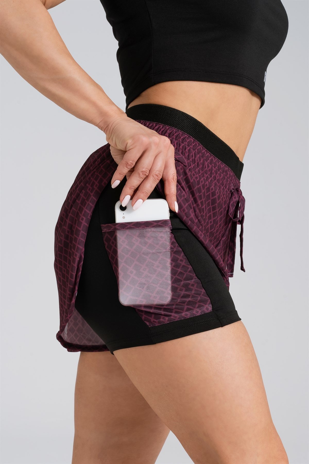 Gymwolves Kadın Spor Şort | İki Konbinasyon Bir Arada | Taytlı Spor Şort | Bordo | Comfortable Serisi |