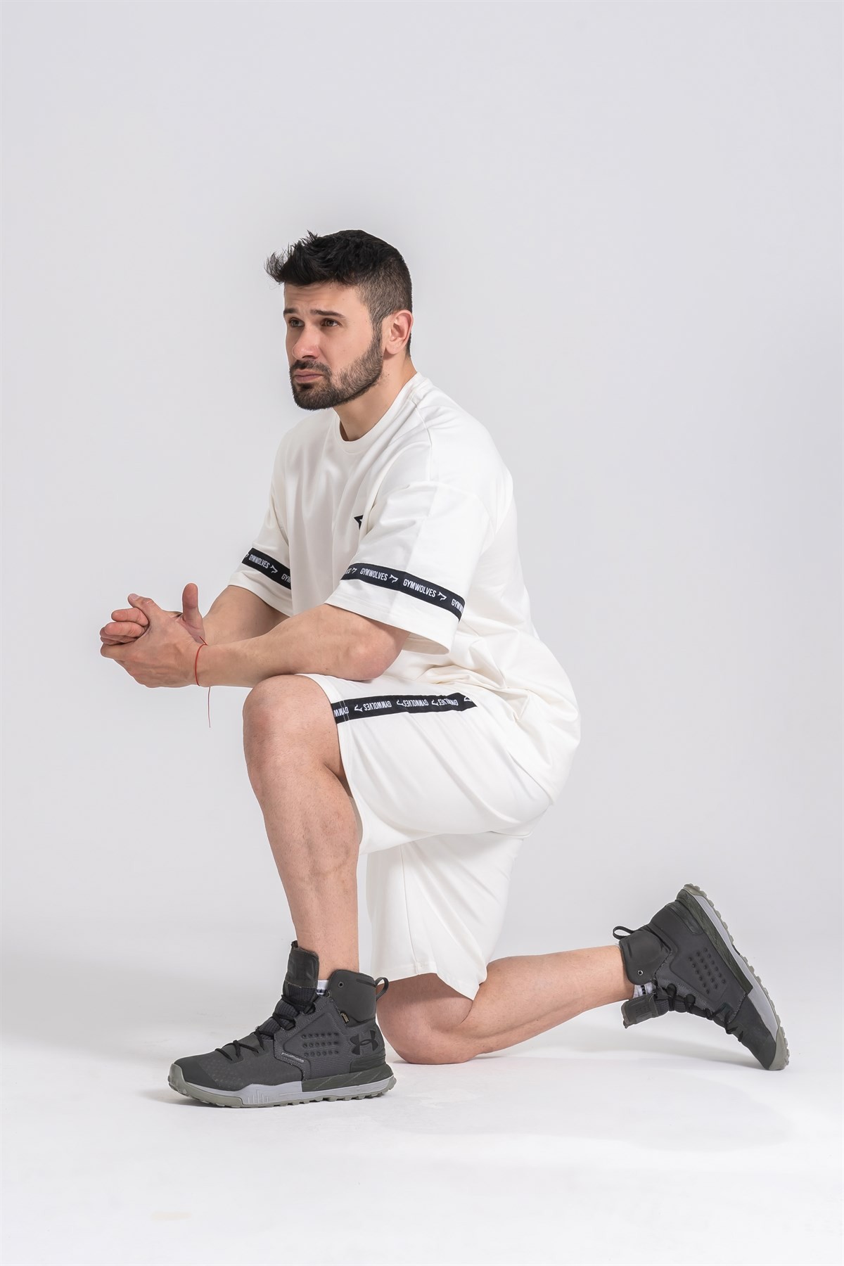 Gymwolves Erkek Şortlu Eşofman Takımı | Beyaz | Over Size Şortlu Eşofman Takımı|