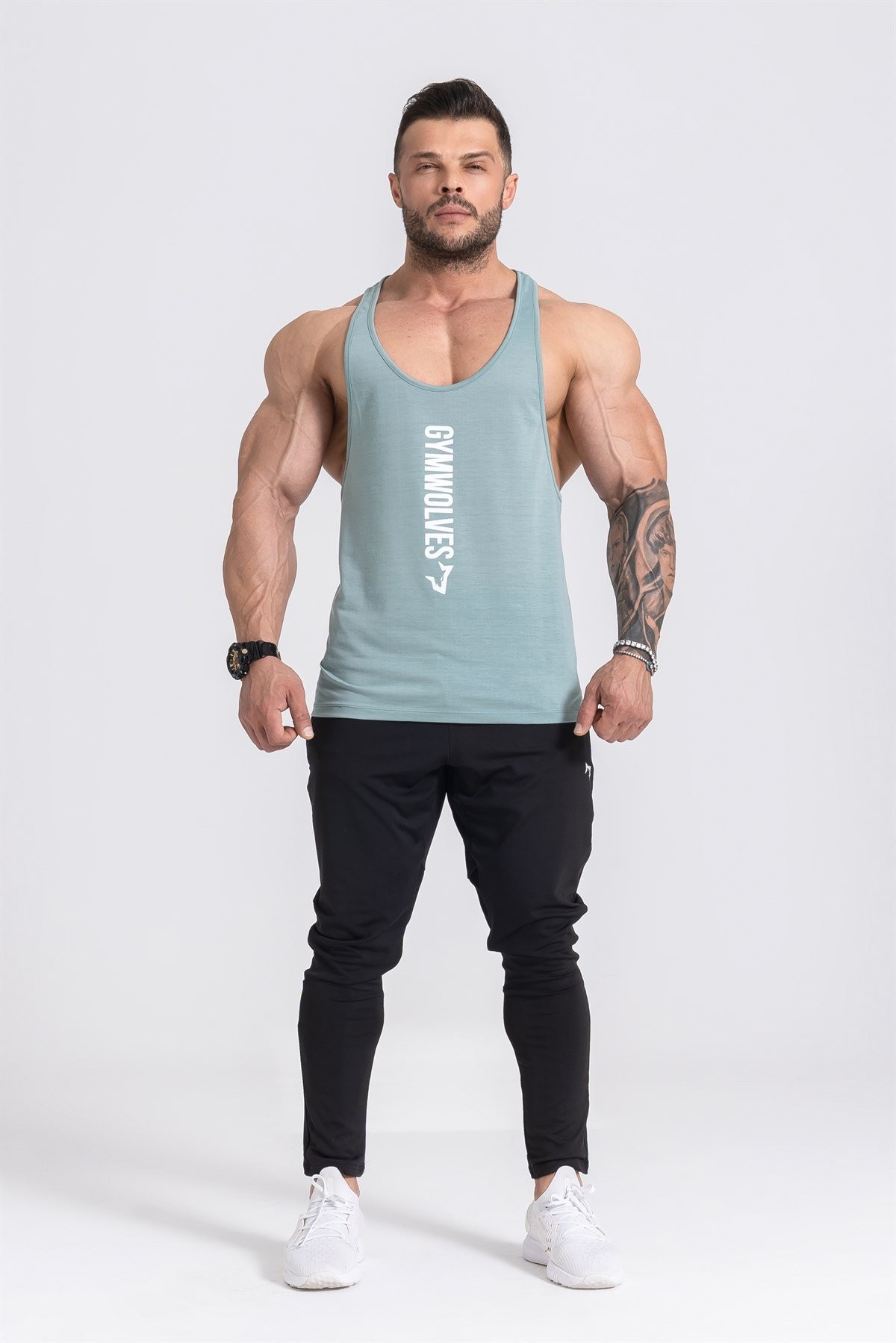 Gymwolves Erkek Spor Atleti İnce Askılı | Stringer | Yeşil | Workout Tanktop |