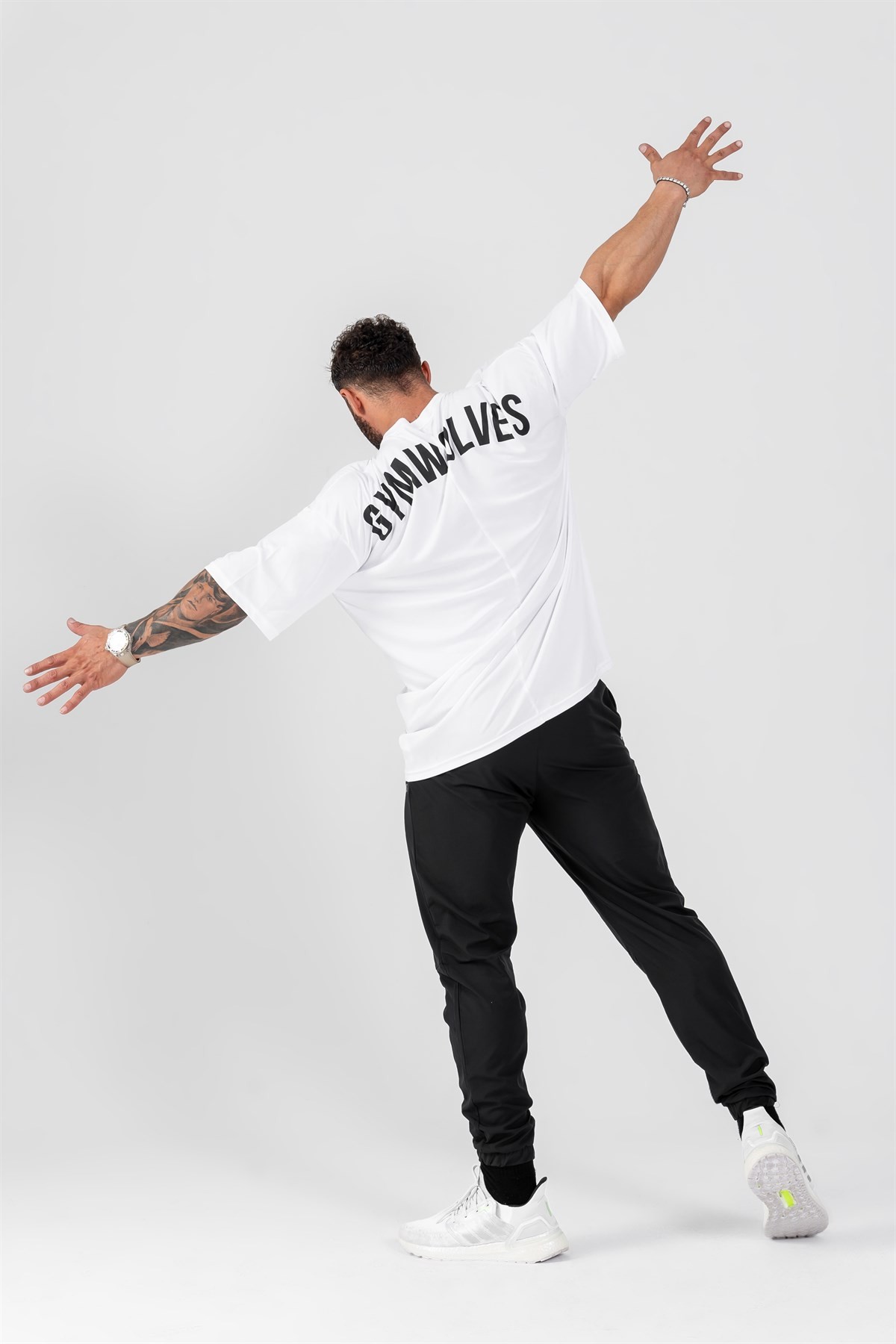 Gymwolves Erkek Over Size Spor T-Shirt | Beyaz | Workout T-Shirt | Relax Serisi |