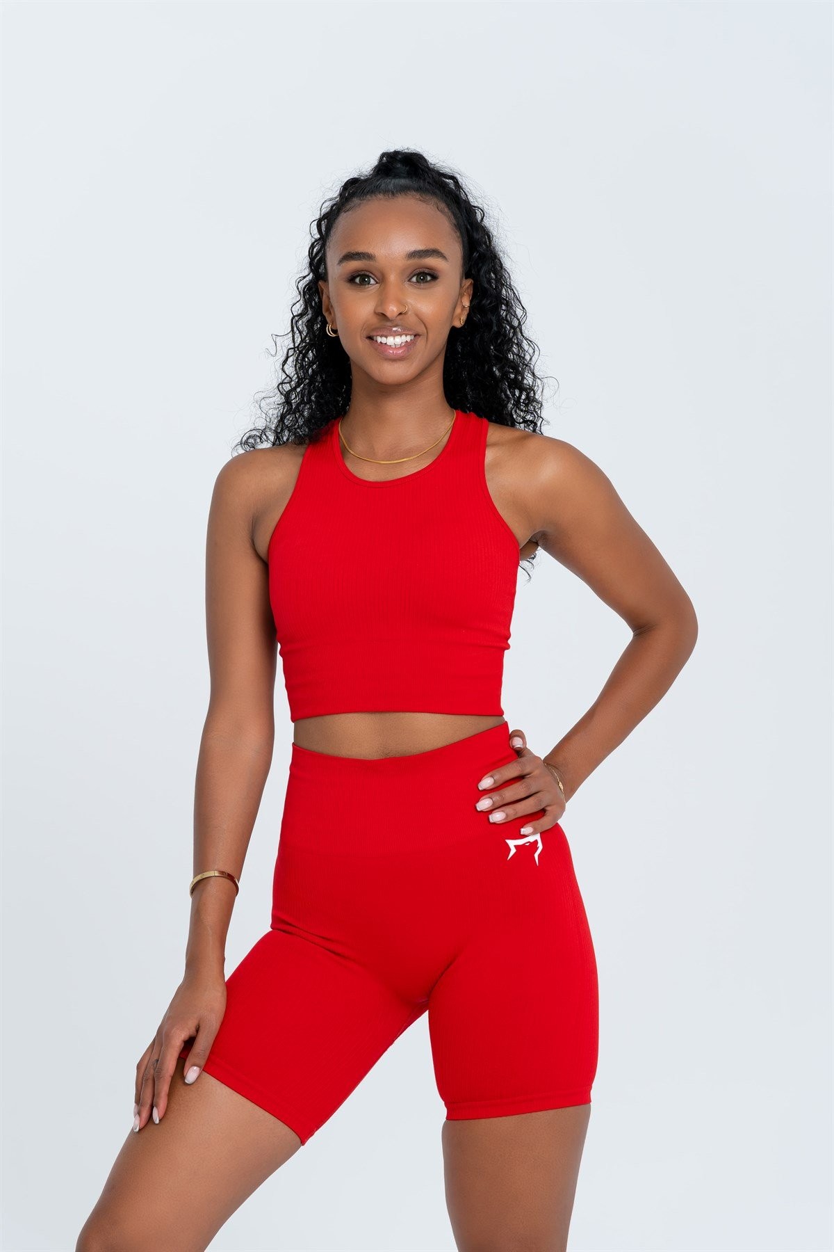 Gymwolves Kadın Spor Şort | Kırmızı | Dikişsiz Spor Şort | Fitilli |