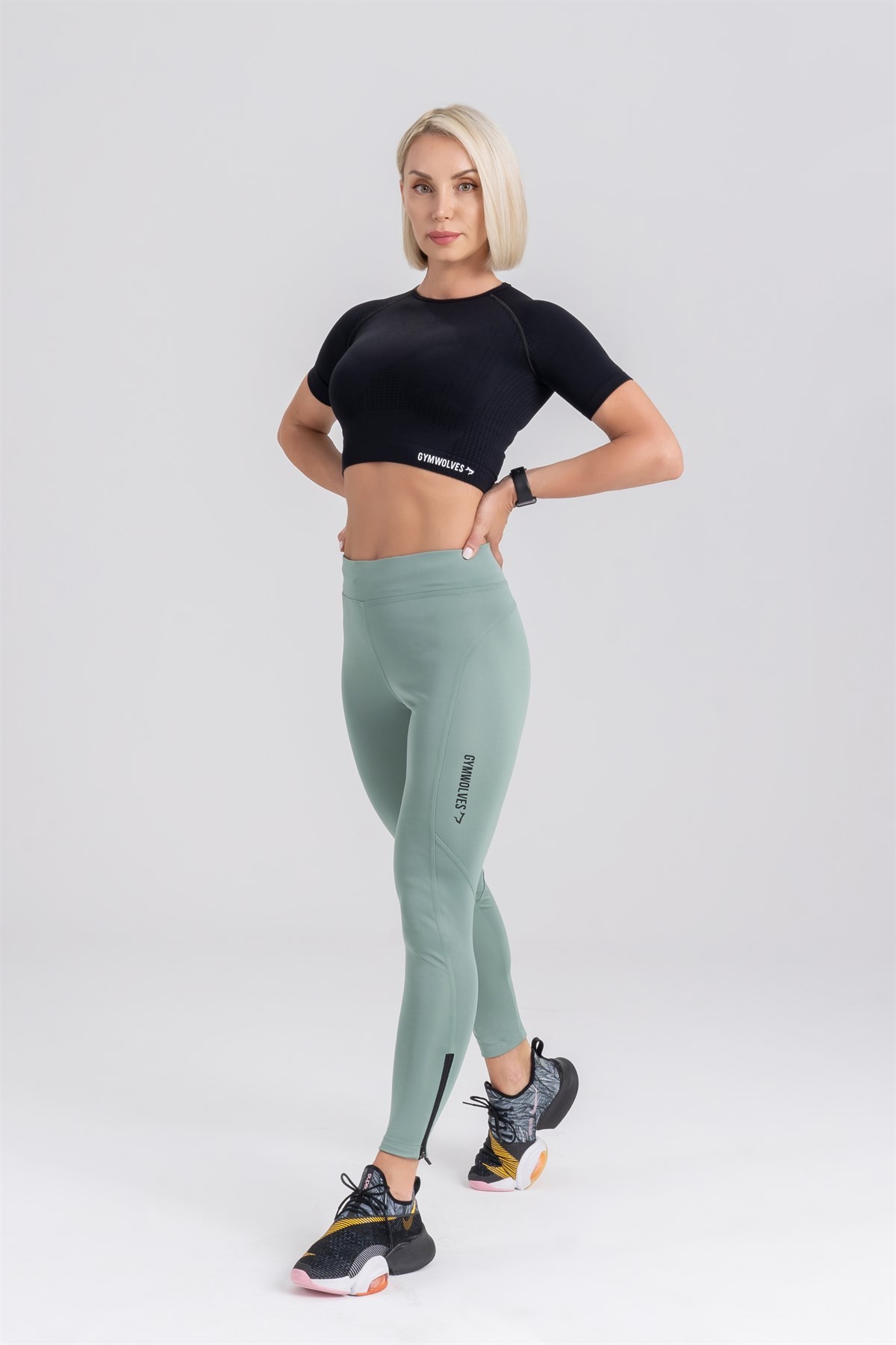 Gymwolves Spor Tayt | Push Up Woman Sports Leggings | Yeşil | Running Series |