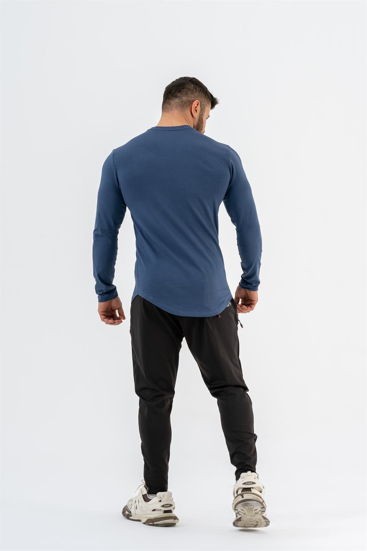 Gymwolves Erkek Spor Body | İndigo | Uzun Kollu Spor T-Shirt | Basic Serisi |