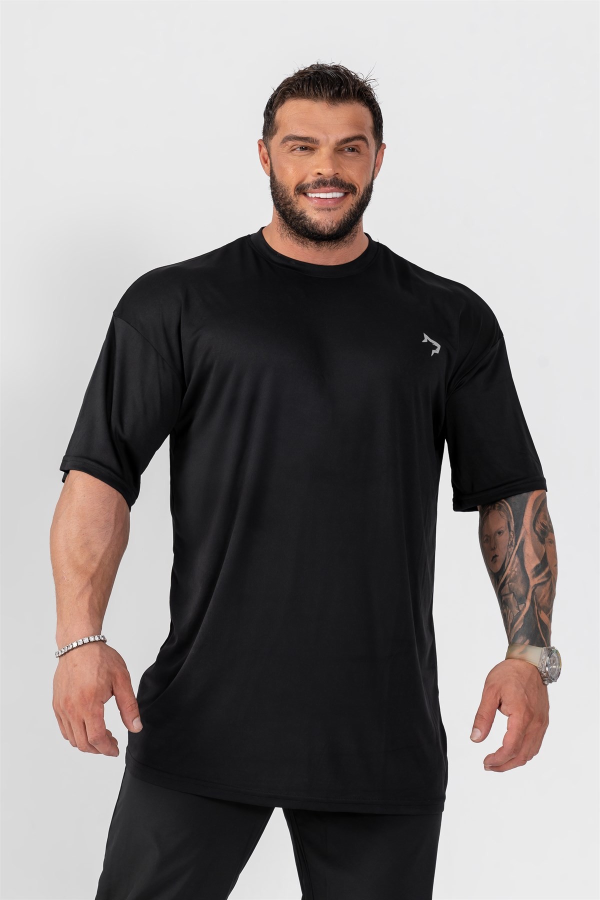Gymwolves Erkek Over Size Spor T-Shirt | Siyah |  Workout T-Shirt | Relax Serisi |