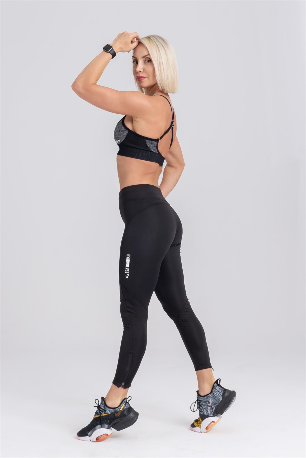 Gymwolves Spor Tayt | Push Up Woman Sports Leggings | Siyah | Running Series |