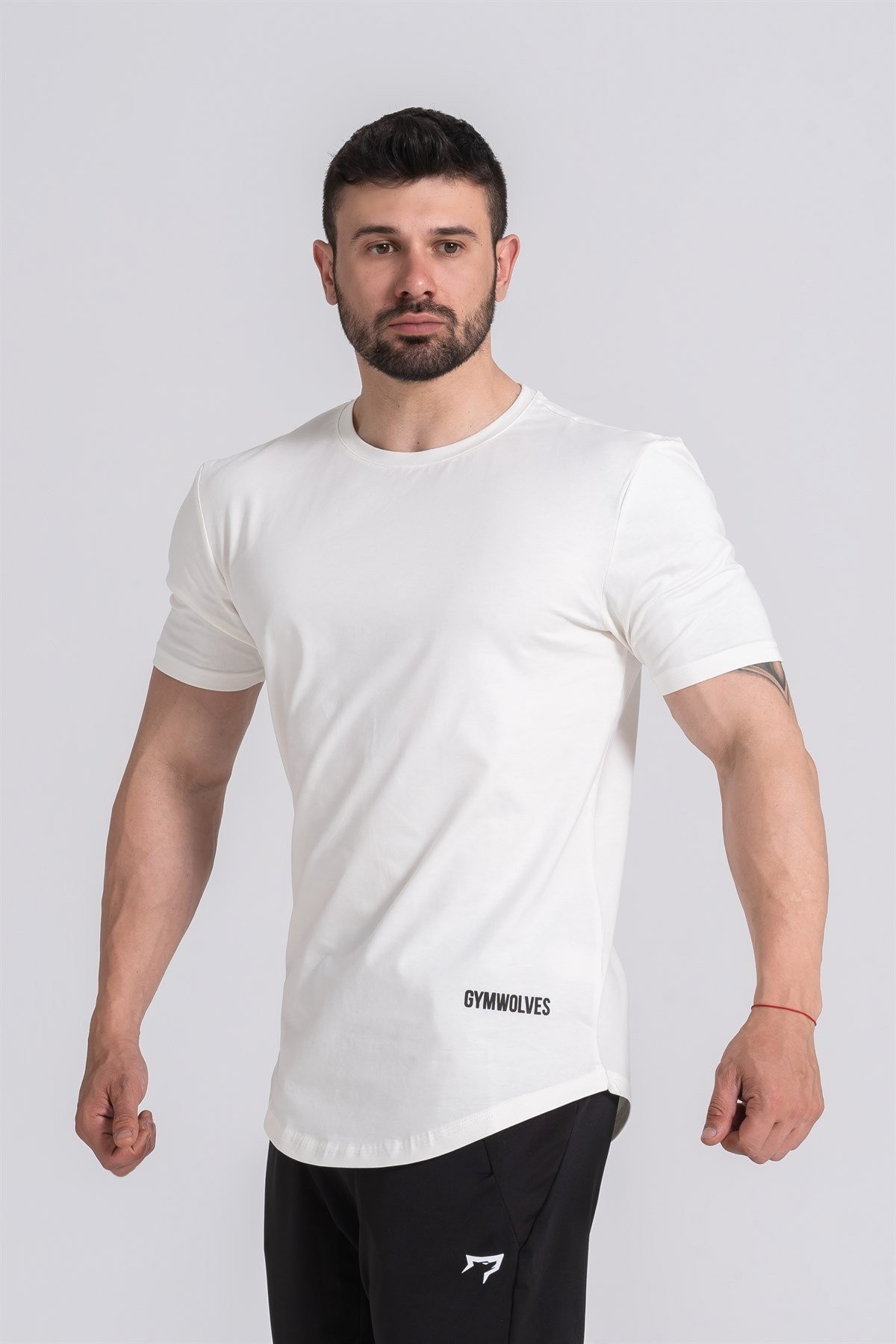 Gymwolves Erkek Spor T-Shirt | T-shirt | Workout Tanktop | Krem | Never Give Up |