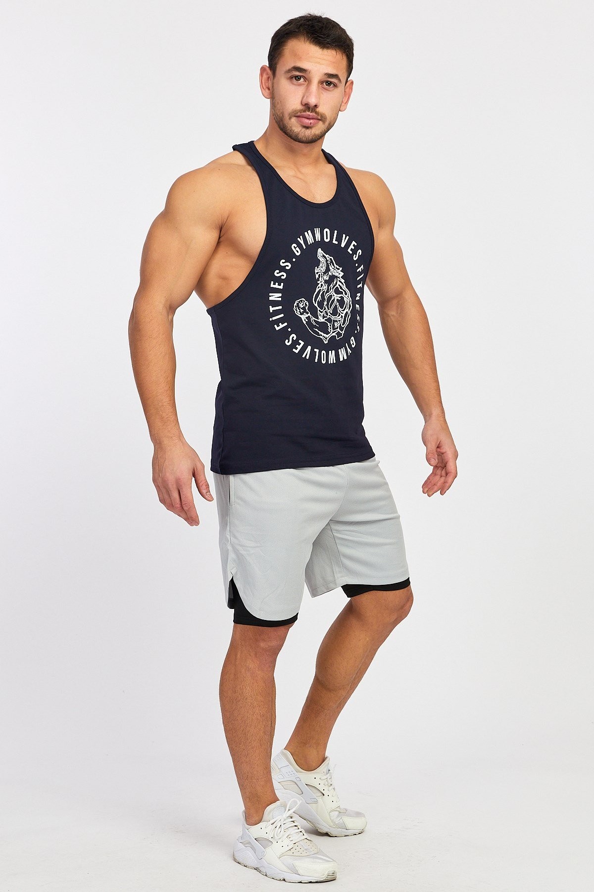 Gymwolves Erkek Spor Atleti | Stringer | Workout Tanktop | Lacivert | Wolf Serisi
