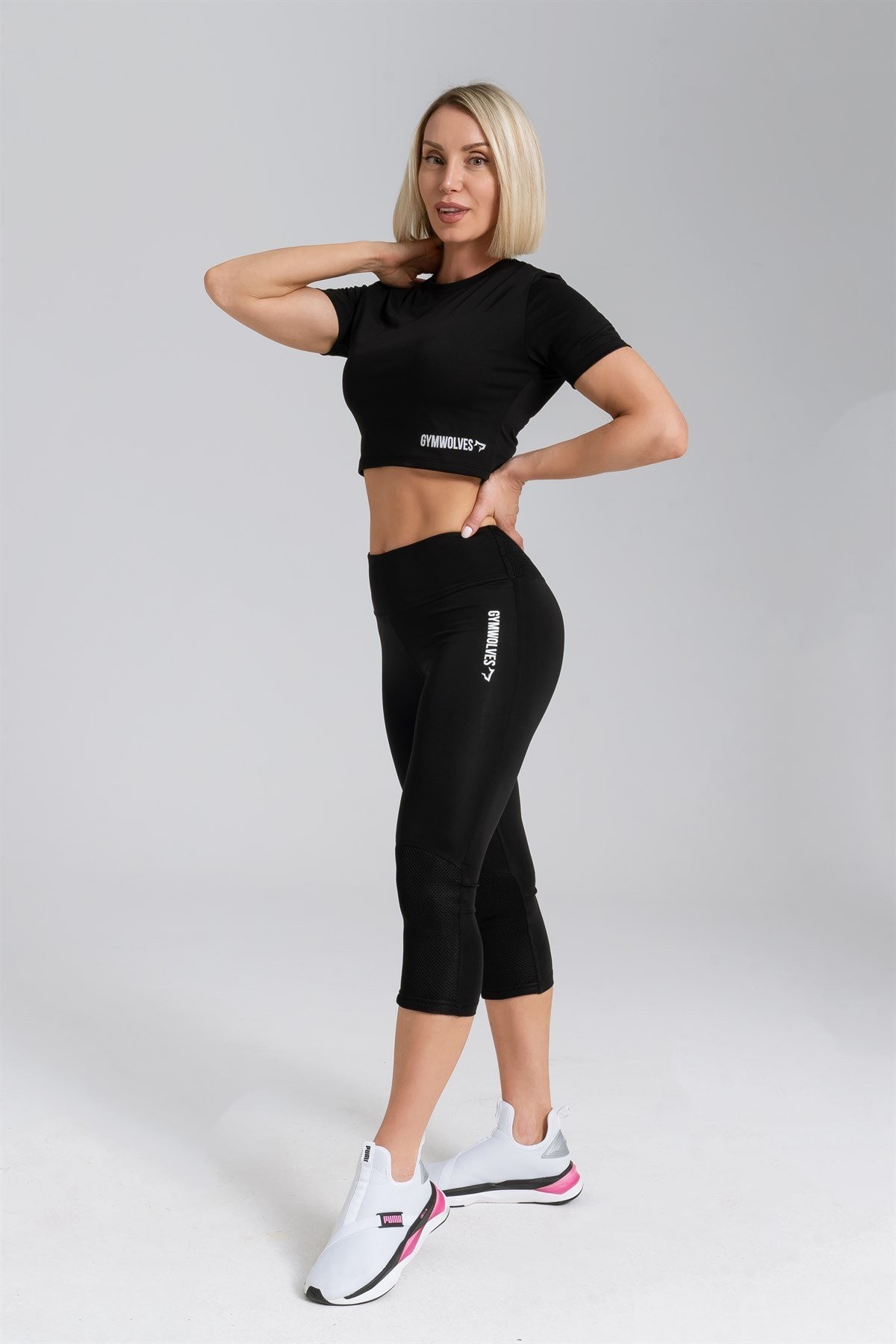 Gymwolves Kadın Body Crop Tops | Siyah | Cotton Serisi |