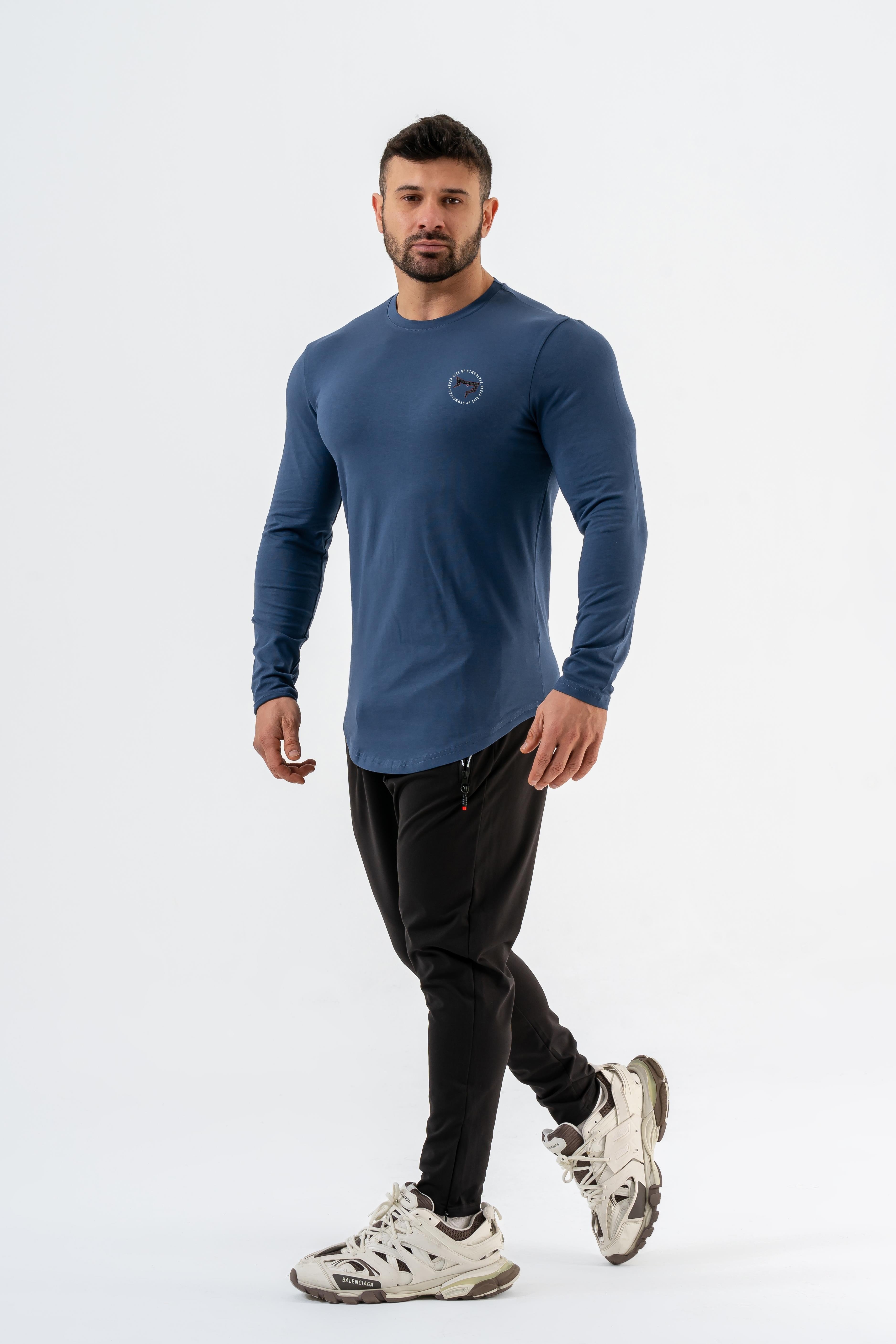 Gymwolves Erkek Spor Body | Erkek Uzun Kollu Spor T-Shirt | İndigo |
