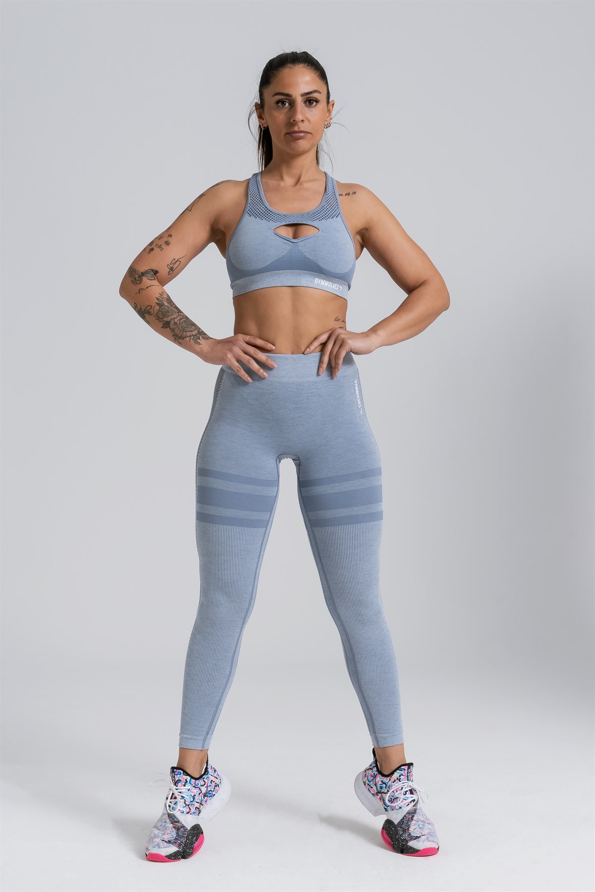 Gymwolves Dikişsiz Spor Tayt | Seamles Leggings | Açık Gri | Queen Serisi |