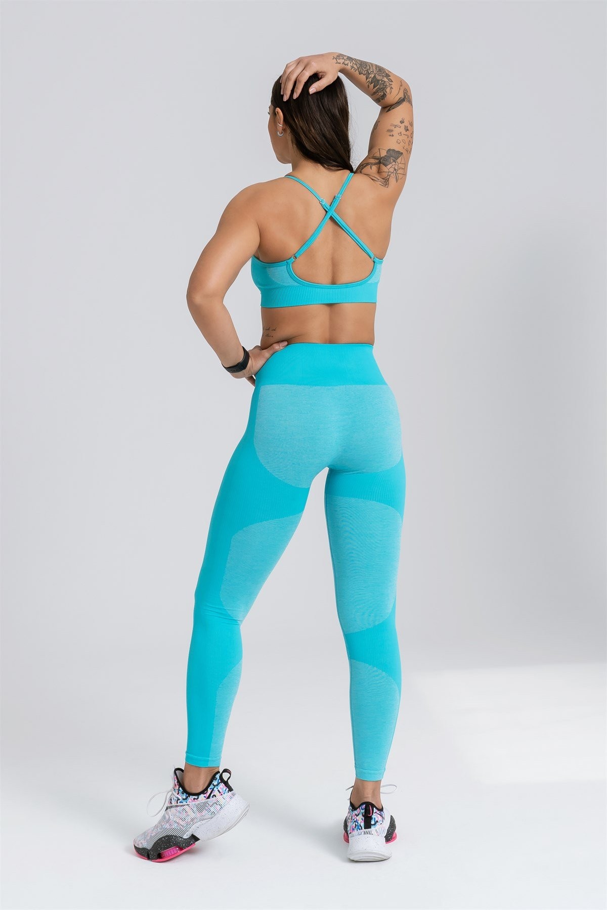Gymwolves Dikişsiz Spor Tayt | Seamles Leggings | Turkuaz | Strong Serisi |