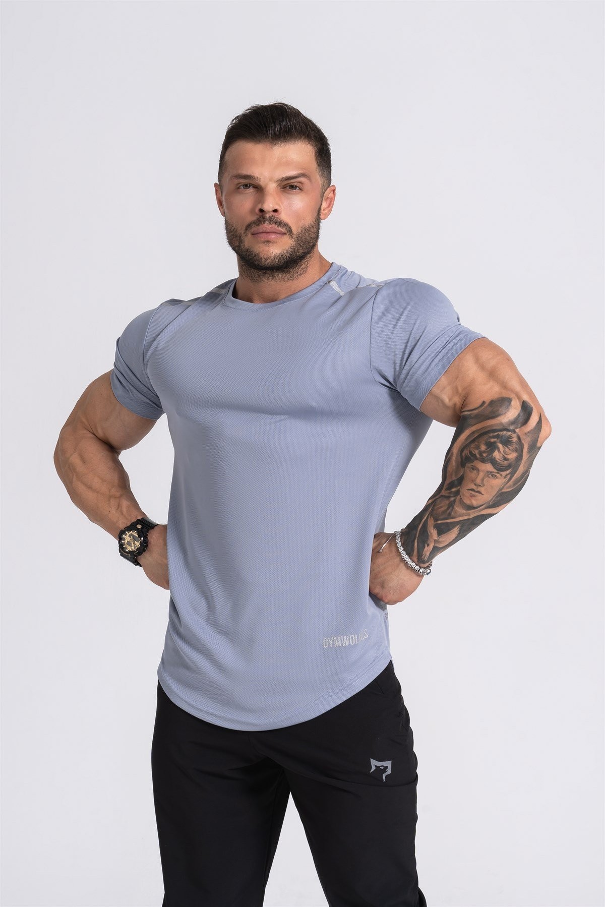 Gymwolves Pro Air Erkek Spor T-Shirt | Workout Tanktop | Never Give Up | Açık Gri | Pro Serisi |
