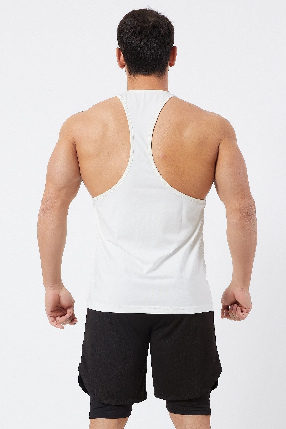 Gymwolves Erkek Spor Atleti İnce Askılı | Krem | Stringer | Workout Tanktop |