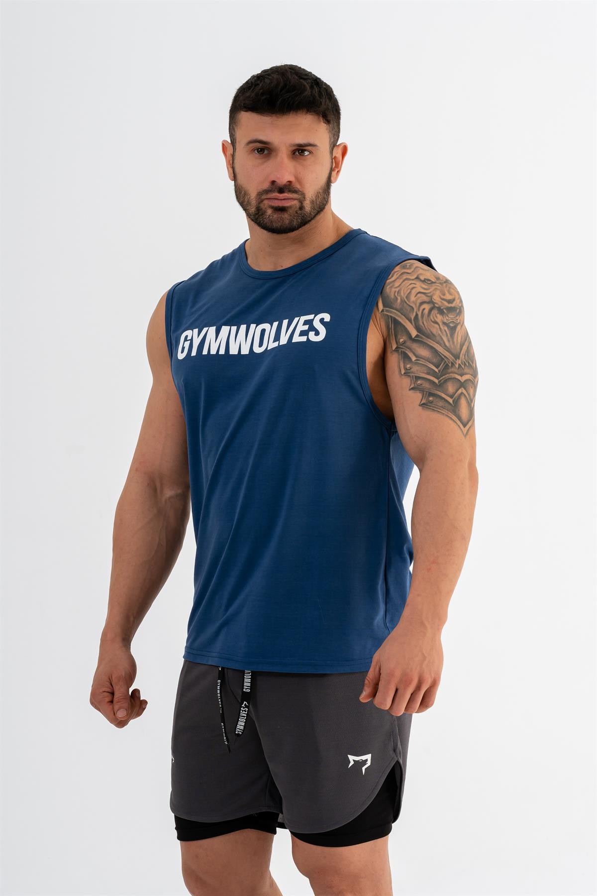 Gymwolves Erkek Kolsuz T-Shirt | Erkek Spor T-shirt | İndigo | Workout Tanktop |