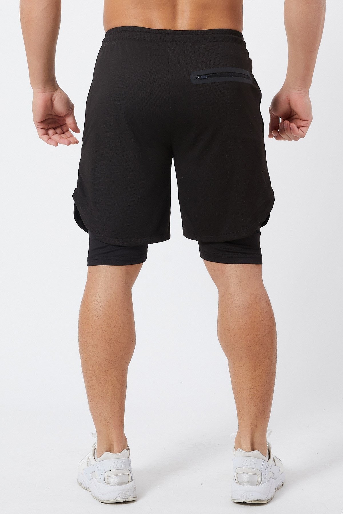 Gymwolves Erkek Spor Şort Çift Katmanlı | Uzun İç Tayt | Siyah | Comfortable Serisi |