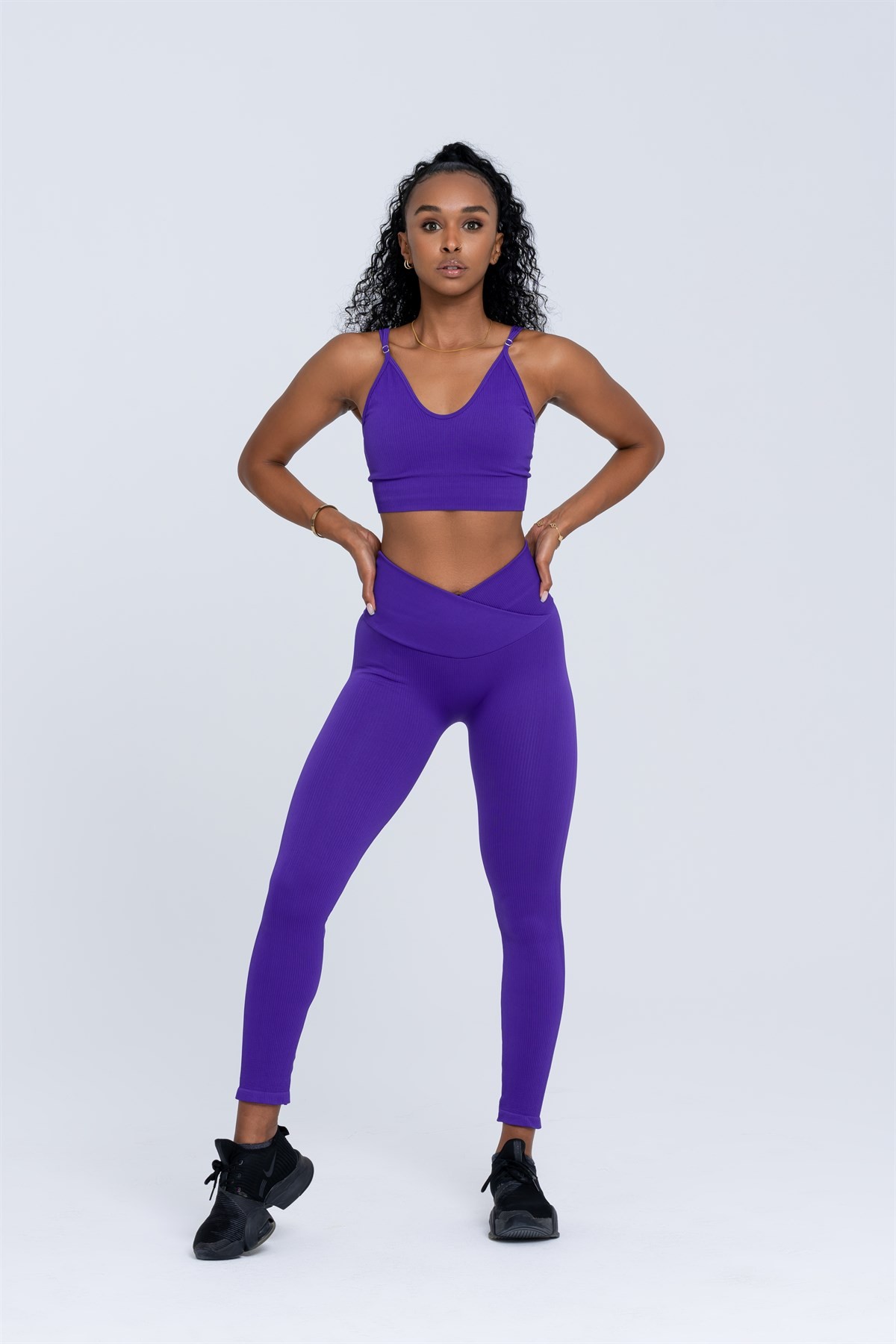 Gymwolves Dikişsiz Spor Tayt | Mor | Seamles Leggings | Fitilli | Anvelop Model |