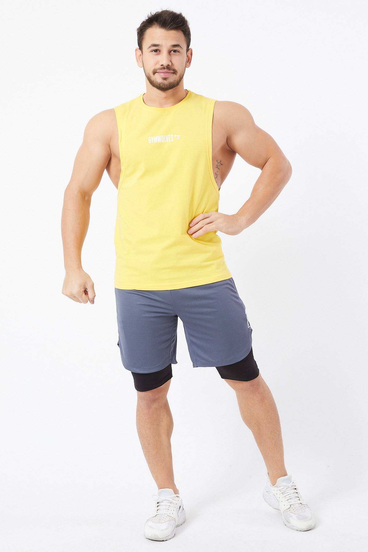 Gymwolves Erkek Kolsuz T-Shirt | Erkek Spor T-shirt | Sarı | Workout Tanktop |