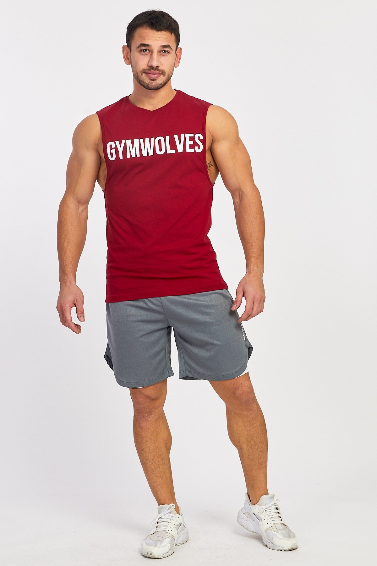 Gymwolves Erkek Kolsuz T-Shirt | Erkek Spor T-shirt | Bordo | Workout Tanktop |