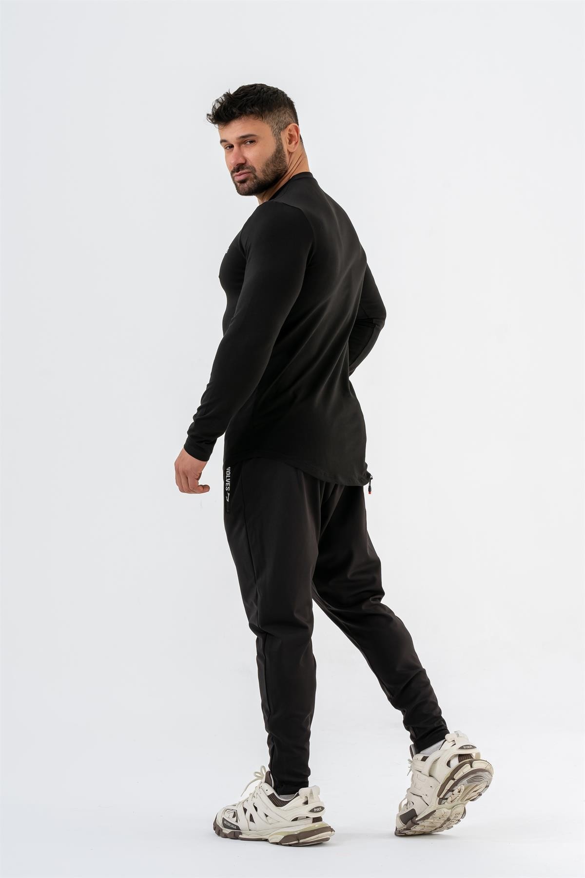 Gymwolves Erkek Spor Body | Siyah | Uzun Kollu Spor T-Shirt | Basic Serisi |