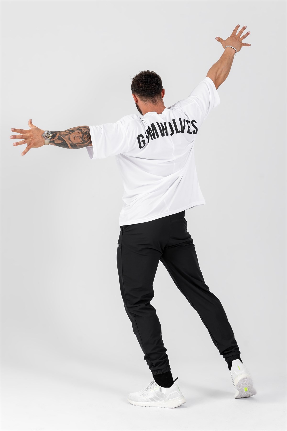 Gymwolves Erkek Over Size Spor T-Shirt | Beyaz | Workout T-Shirt | Relax Serisi |