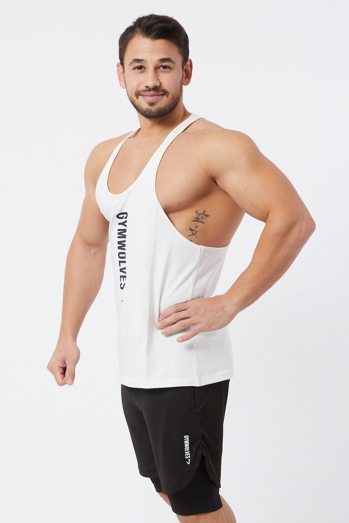 Gymwolves Erkek Spor Atleti İnce Askılı | Krem | Stringer | Workout Tanktop |