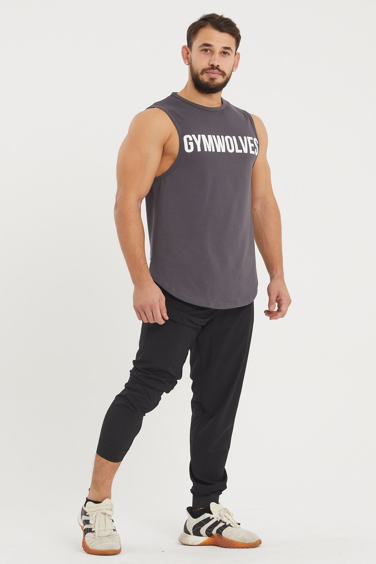 Gymwolves Erkek Kolsuz T-Shirt | Erkek Spor T-shirt | Füme | Workout Tanktop |