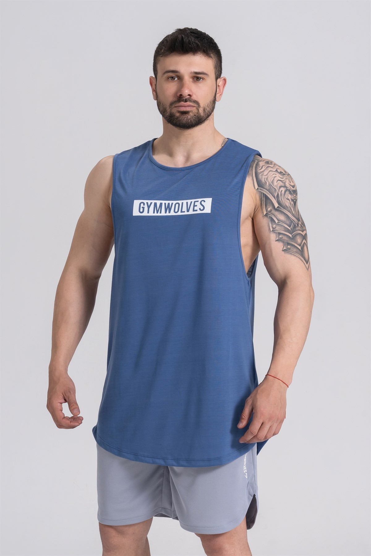 Gymwolves Erkek Kolsuz T-Shirt | Erkek Spor T-shirt | İndigo | Workout Tanktop |