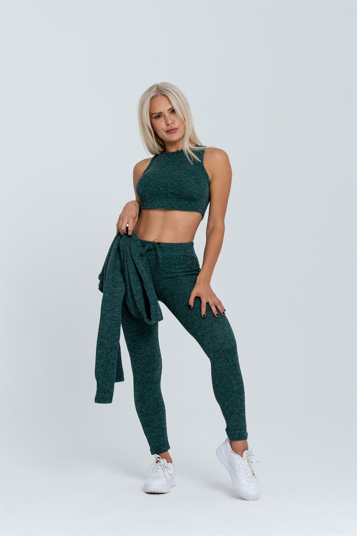 Gymwolves Kadın Eşofman Takımı 3 lü Set | Yeşil | Bra | Hoodie | Bottom |