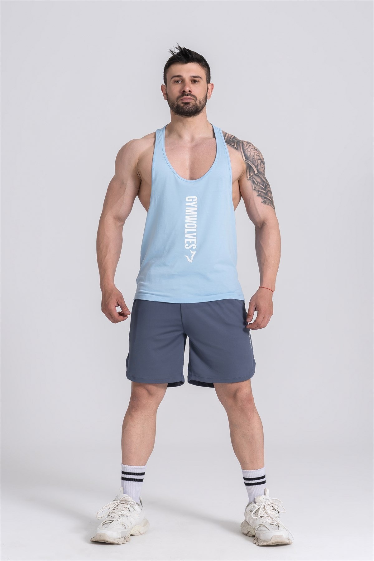 Gymwolves Erkek Spor Atleti İnce Askılı | Stringer | Light Blue | Workout Tanktop |