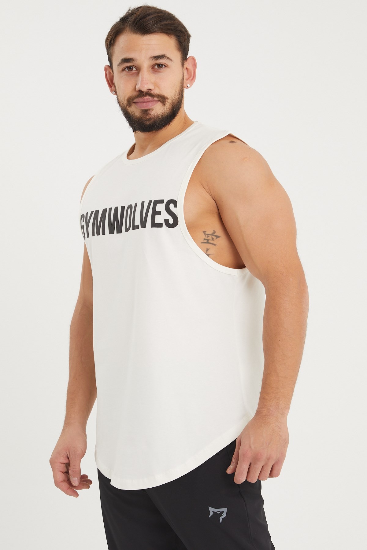 Gymwolves Erkek Kolsuz T-Shirt | Erkek Spor T-shirt | Krem | Workout Tanktop |