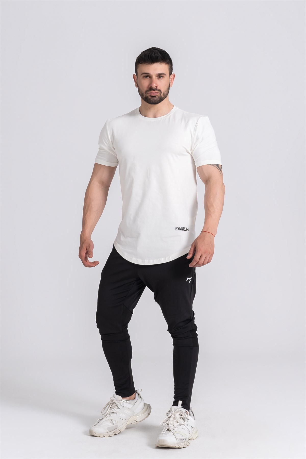 Gymwolves Erkek Spor T-Shirt | T-shirt | Workout Tanktop | Krem | Never Give Up |