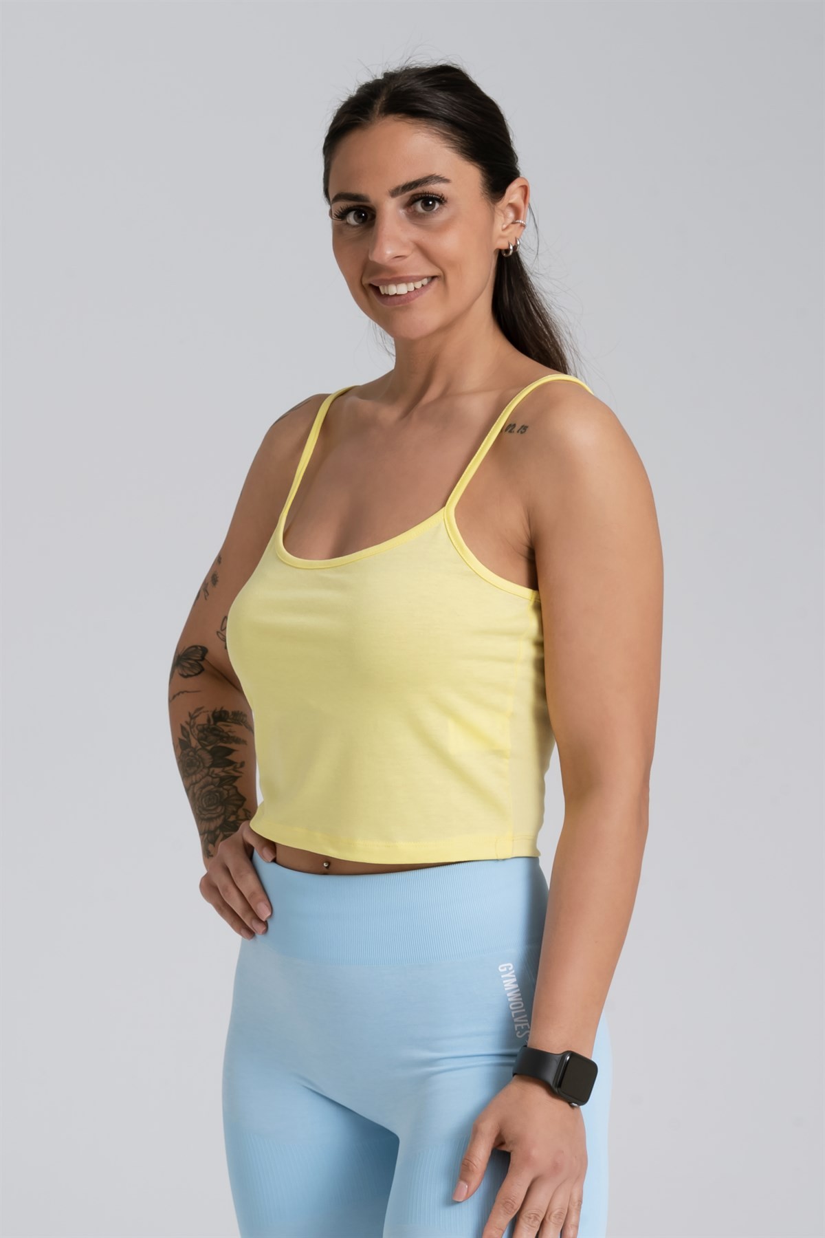 Gymwolves Askılı Body Crop Tops | Sarı | Cotton Serisi |