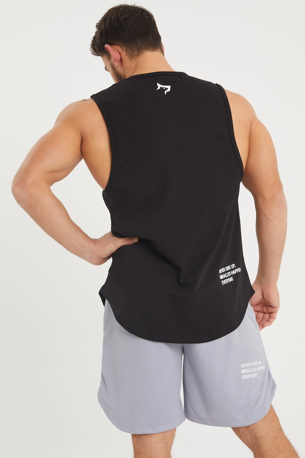 Gymwolves Erkek Kolsuz T-Shirt | Erkek Spor T-shirt | Workout Tanktop | Siyah | Never Give Up |