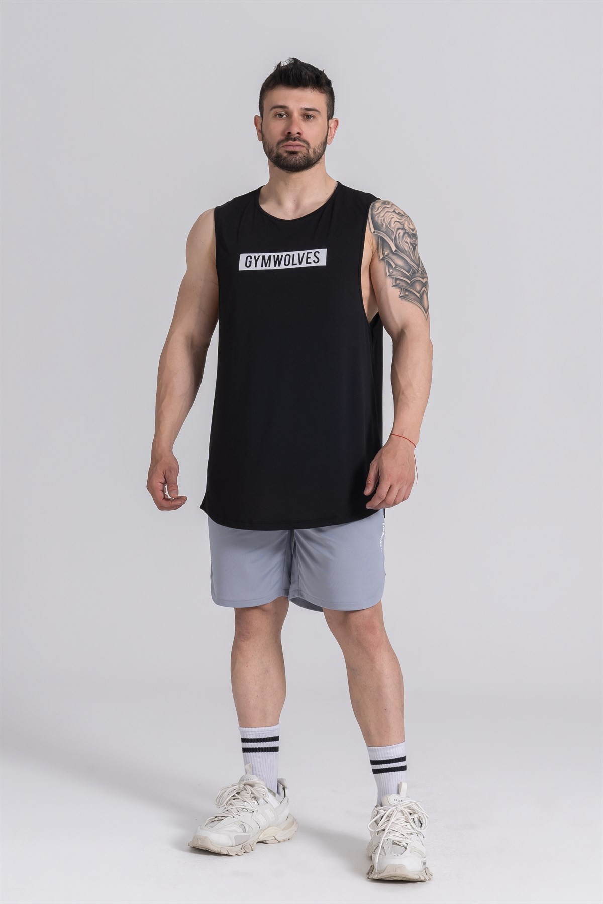 Gymwolves Erkek Kolsuz T-Shirt | Erkek Spor T-shirt | Siyah | Workout Tanktop |