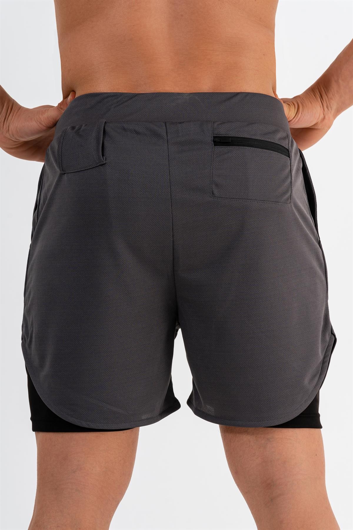 Gymwolves Erkek Spor Şort Çift Katmanlı | Dark Gray | Comfortable Serisi |