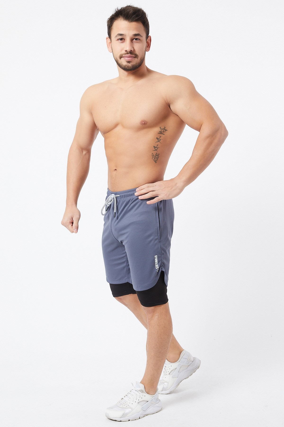 Gymwolves Erkek Spor Şort Çift Katmanlı | Uzun İç Tayt | Antrasit Gri | Comfortable Serisi |